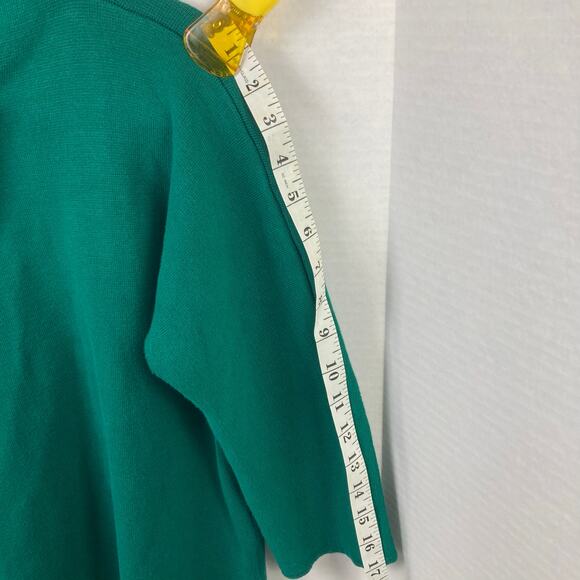 JM Collection Cardigan Women M Kelly Green Cape Style Flor Brooch Applique Retro - Picture 10 of 12